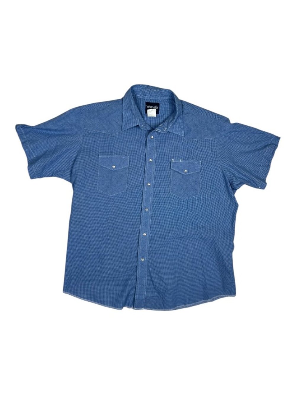 Vintage Wrangler Western Short Sleeve Pearl Snap Shirt Size 2XL Blue Plaid